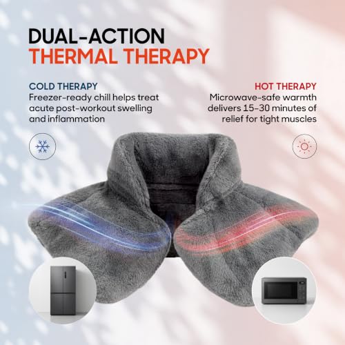 Sharper Image Heated Neck & Shoulder Wrap - Microwavable Warm & Cooling Plush Pad, Scented Aromatherapy (100% Natural Lavender & Herb Spa Blend), Pain Tension Headache Relief Therapy, Gift for Women - color: Grey
