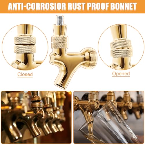 Golden Kegerator Tap Beer Faucet, 2Pcs All 304 Stainless Steel Draft Keg Tap Beer Tower Faucet with Beer Covers Caps Plugs, Beer Dispenser Kegerator Parts for Homebrew
