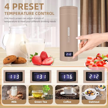 Travel Electric Kettle Portable Small Mini Tea Coffee Kettle Water Boiler, Water Heater with 4 Temperature Control,304 Stainless Steel with Auto Shut-Off & Boil Dry Protection, BPA-Free (Khaki) - color: Khaki
