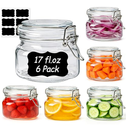 ComSaf Square Small 17 oz Glass Jars with Airtight Lids 6 Pack Wide Mouth | Overnight oats, Jam pickling, Spice storage, Gift jars, Sourdough pickling, Pantry organization, Jam jelly honey, Snacks - size: 17oz*6