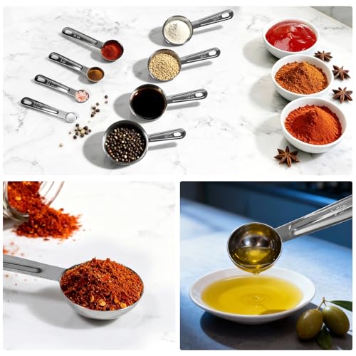 8 PCS Stainless Steel Measuring Cups and Spoons Set, Premium Measure Cups and Spoons Long Handle Stackable Measuring Cups for Kitchen Cooking & Baking, Dry & Liquid Dishwasher Safe