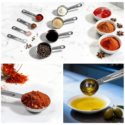 8 PCS Stainless Steel Measuring Cups and Spoons Set, Premium Measure Cups and Spoons Long Handle Stackable Measuring Cups for Kitchen Cooking & Baking, Dry & Liquid Dishwasher Safe