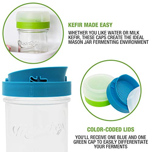 Masontops kefir lid mason jar lids wide mouth mason jar lids living culture grain drainer starter kit for home fermentation 2 packs - size: Kefir Cap 2PK