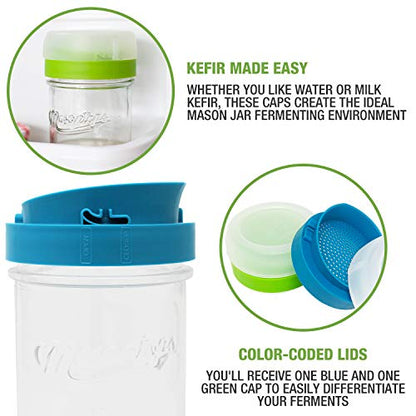 Masontops Kefir Caps - Wide Mouth Mason Jar Lids - Water Kefir Grains Strainer Mason Jar Kefir Jar - Home Water Kefir Starter Kit Kefir Fermenter Container - 4 Pack - size: Kefir Cap 4PK