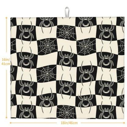 Spiders Spiderwebs Checkerboard Dish Drying Mats for Kitchen Counter, Super Absorbent Microfiber Drainer Pad, Washable Reversible Appliance Protector, Everyday Kitchen Must-Have, 16x18 Inch - color: Spiders Spiderwebs Checkerboard