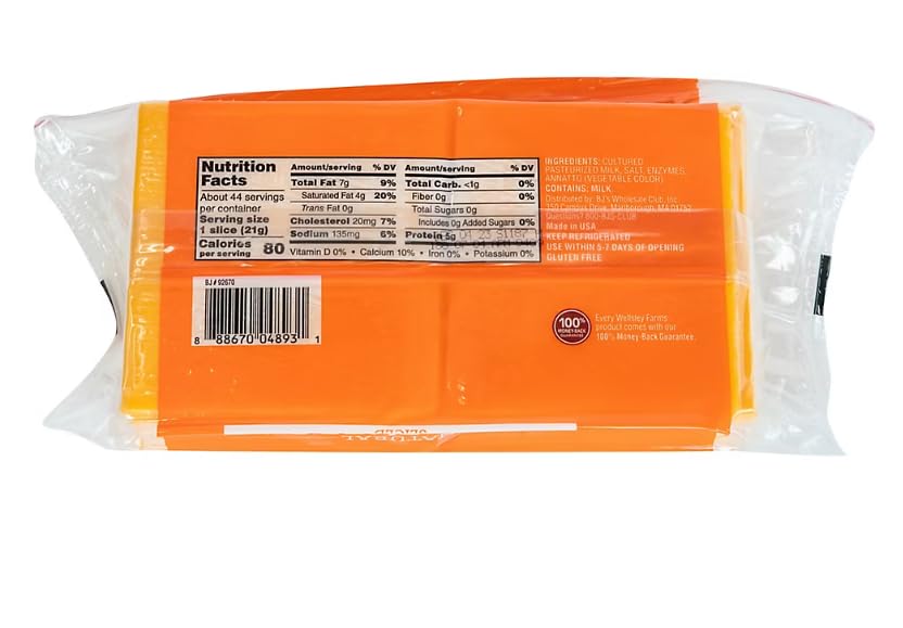 Sliced Sharp Cheddar Cheese, delivers the bold, sharp cheddar taste you expect. The cheese is sliced for ease of use, and the resealable container helps ensure freshness. [32 oz, 2 lbs.]