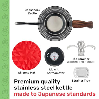 Black Japanese Gooseneck Kettle Stovetop with Thermometer and Insulated Handle (4-piece, 40.6 oz /1200ml), Stainless Steel Pour Over Tea Stovetop Kettle, Precision Pour Kettles Pot - color: Black
