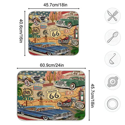 senya Super Absorbent Dish Drying Mat, Microfiber Fast-Drying Dish Mat, 24'' x 18'', Kitchen Dish Drying Pad, Retro Route 66 Poster, (g289343280p523c558s1114) - color: Retro Route 66 Poster, size: 18" x 24"