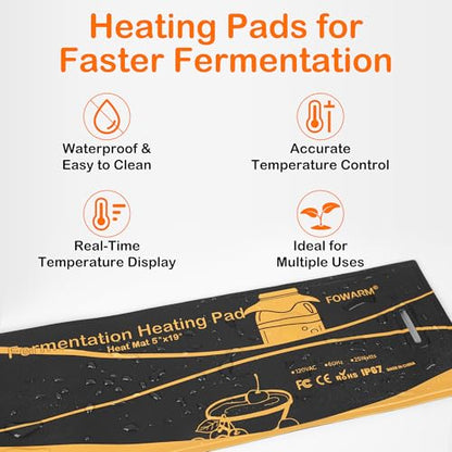 5''x19'' Kombucha Heating Wrap with Digital Thermostat, Adjustable Fermentation Heater Belt for 1Gallon Jars & Carboys, Precise Temperature Control Heated Pad for Beer, Wine & Mead Brewing - size: 5" x 19"