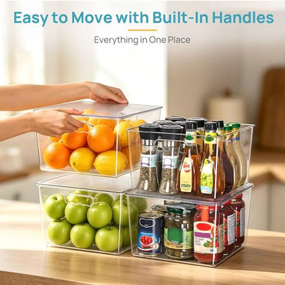 Vtopmart 4 Pack Extra Large Clear Stackable Storage Bins with Lids, 11inch Organizer Bins with Handle for Onions and Potatoes, Plastic Containers for Pantry, Freezer, Kitchen, Closet Organization - size: With Lid