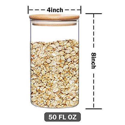 umieo 50oz (1400ml) Glass Jar with Lid Airtight Food Storage Container Bamboo Large Clear Canisters Hold Coffee Beans Candy Nuts Sugar - color: 50 OZ
