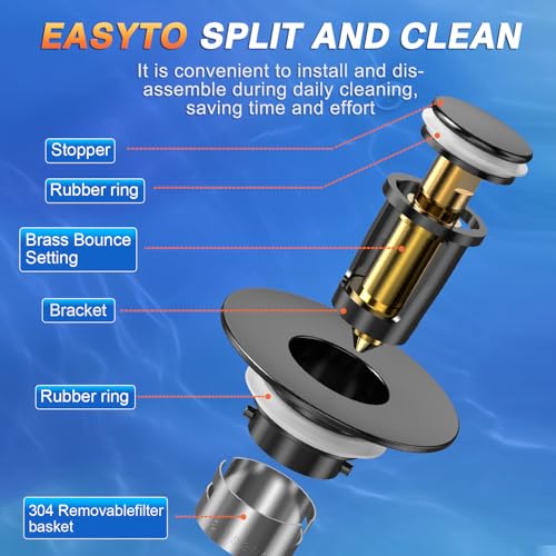 Bathroom Sink Drain Strainer,(2PCS) Pop-up Sink Drain Strainer with Removable Stainless Steel Strainer Basket Hair Catcher, Bathroom Sink Strainer for Bathroom Sink Stopper Replacement - color: Matte Black-2pack