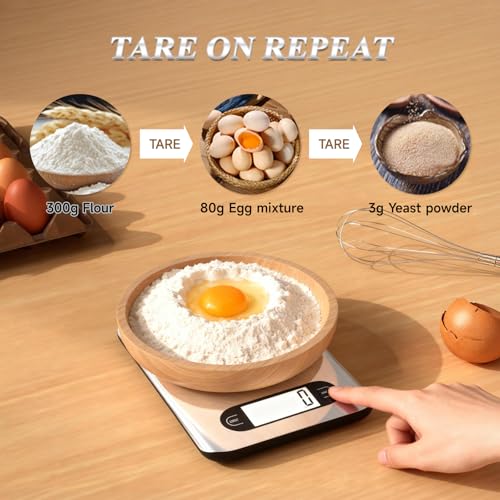 Digital Kitchen Scale, 17 Pounds Capacity Food Scale with LCD Display, Weight Grams and Ounces for Cooking and Baking, Stainless Steel Platform, Anti-Splash