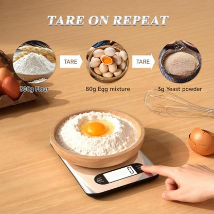 Digital Kitchen Scale, 17 Pounds Capacity Food Scale with LCD Display, Weight Grams and Ounces for Cooking and Baking, Stainless Steel Platform, Anti-Splash