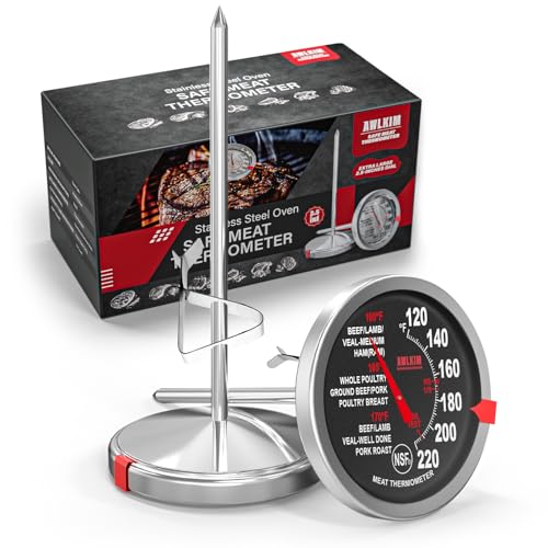 AWLKIM 2 Pack Analog Meat Thermometer Oven Safe Dial No Battery | Bimetallic Stem Dial, Leave-In Oven Safe, 2.5in Large Face, No Batteries for Roast Turkey Grill BBQ Cooking - color: 2 Pack Black