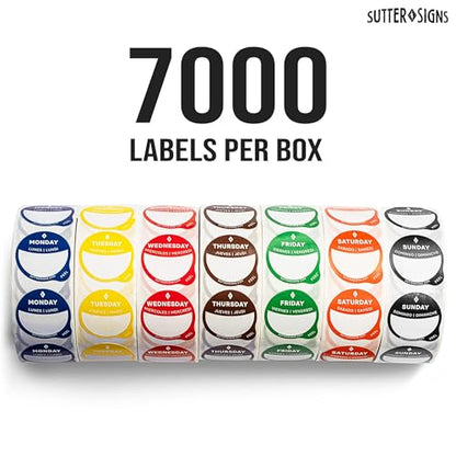Date Stickers for Food - Day of the Week Day Dots Removable Food Labels, 1" Date Dot Stickers for Food Containers, 7000 Labels with Dispenser Box - color: Dispenser Set