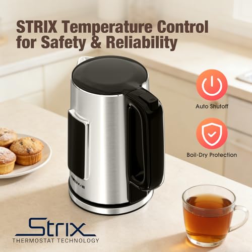 KEINVE 1.7L Electric Kettle, Touch Screen Water Boiler, No Plastic Interior, Double Wall, 6 Preset Temperatures, Fast Boil, and STRIX Control