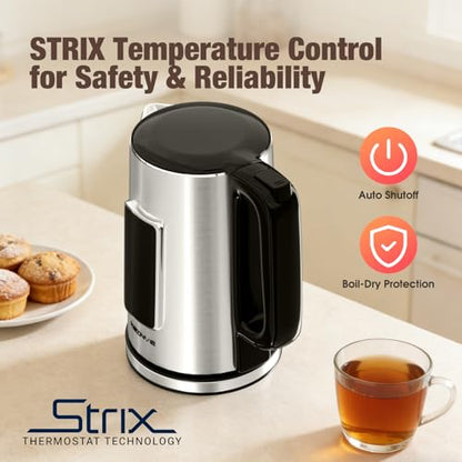 KEINVE 1.7L Electric Kettle, Touch Screen Water Boiler, No Plastic Interior, Double Wall, 6 Preset Temperatures, Fast Boil, and STRIX Control