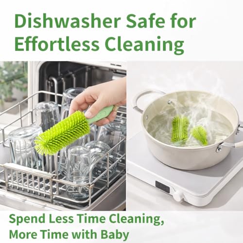 Travel Bottle Cleaner kit, 7in1 Baby Toddler Travel Essential Silicone Bottle Brush Set, Nipple, Drying Rack, Straw, & Breast Pump Cleaning, Soap Dispenser & Organizer Case, Gift Mom - color: Green