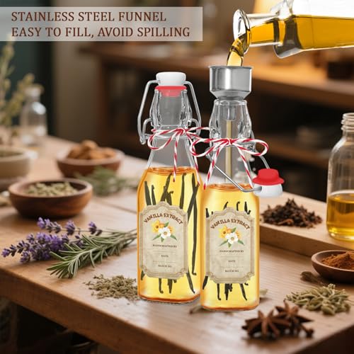 8oz Swing Top Glass Bottles for Vanilla Extract - 10 Pack Airtight Square Clear Jars with Leak-Proof Lids, DIY Kit with Stickers & Funnel - color: 10PC-8OZ-Square