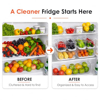 SMRCAD 10 Pack Clear Fridge Organizer Bins with Drain Trays - Stackable | BPA-Free PET, 10 Pack: 10 lidded Bins (Not drawer), Helps Keep Produce Fresh, 17.4L Capacity, Hand Wash Only - size: 10 Bins (No Pull-out Drawer)