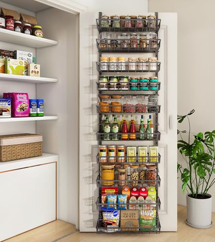 Mefirt 10-Tier Over The Door Pantry Organizer, Pantry Organization and Storage, Black Metal Hanging Adjustable Basket, Wall Spice Rack Seasoning Shelves, Home & Kitchen Essentials - color: Black, size: 10-Tier