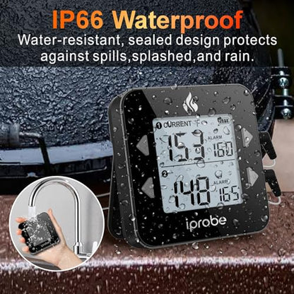 Dual Probe Digital Meat Thermometer - Waterproof, Rechargeable, Bright LCD, Magnetic, Suitable for BBQ, Grill, Smoker, and Oven - color: Black