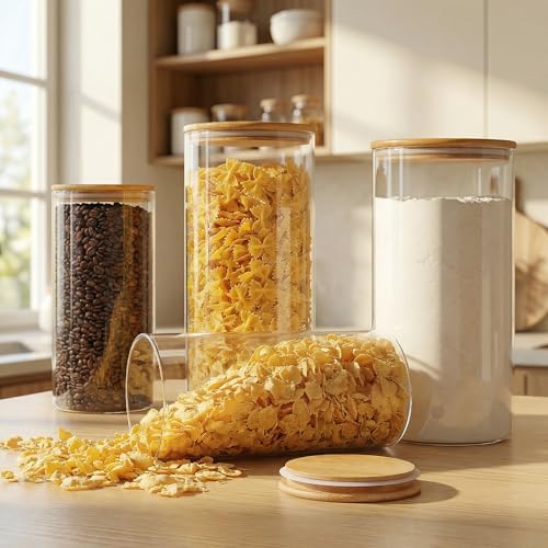 HomArtist Extra Large Glass Flour and Sugar Storage Containers with Airtight Lids,132 floz x2 [Set of 2] Big Glass Jars with Bamboo Lids, Air Tight Food Storage Jars for Cereal, Pasta, Rice, Coffee - color: 132oz 2 Pack