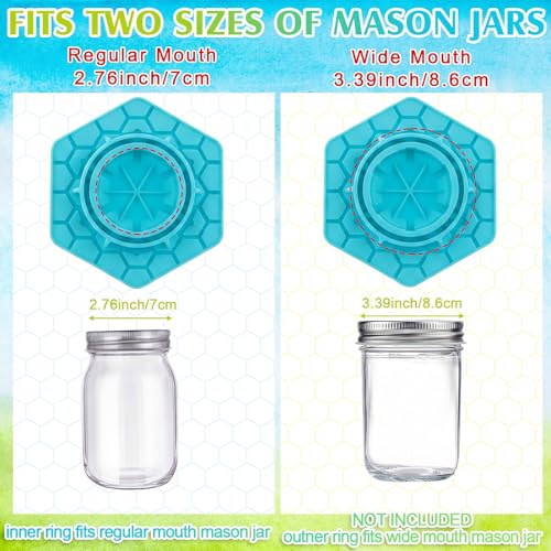 8 Pack Bee Feeder for Mason Jar Bee Watering Station Garden Silicone Sugar Water Feeder Beekeeping Drinking Equipment Tools with Mason Jars for Drinking Water(Teal,Hexagon) - color: Teal, style: Hexagon