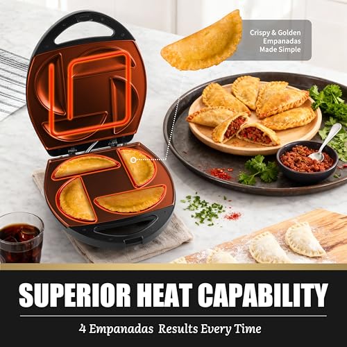 FineMade Electric Empanada Maker Machine with Press Mold, Large Dumpling Maker, Pierogi Maker Press Machine, Make 4 Psc of 6 Inches Large Empanadas, Jamaican Beef Patties,Calzones, Pocket Pies - style: Empanada maker