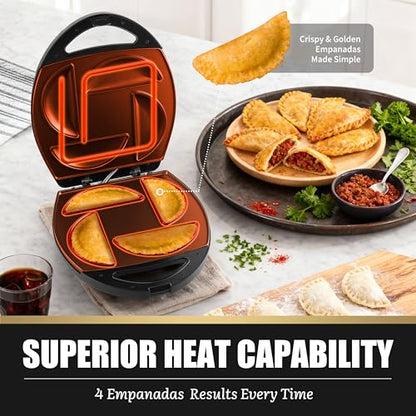 FineMade Electric Empanada Maker Machine with Press Mold, Large Dumpling Maker, Pierogi Maker Press Machine, Make 4 Psc of 6 Inches Large Empanadas, Jamaican Beef Patties,Calzones, Pocket Pies - style: Empanada maker