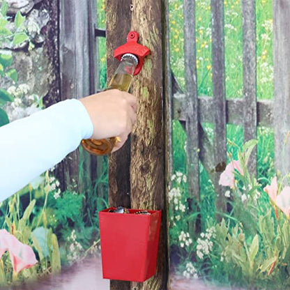 Red Beer Bottle Cap Catcher Wall Mounted Narrow Stainless Steel Soda Cola Top Collector Remover 3-1/2" Mountable with Screws - color: Red