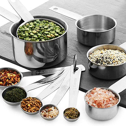 14pcs Measuring Spoons And Measuring Cups Set, Stainless Steel Measuring Cups And Spoons Set, 7 Spoons & 5 Measuring Spoons Measuring Rod & Funnels, Kitchen Gadgets Essentials Tools