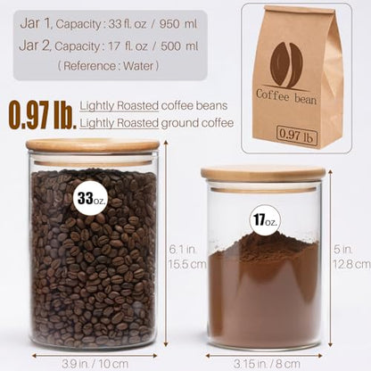 6 Pack Glass Food Storage Jars with Airtight Lids, Clear Glass Jar with Bamboo Lid, Airtight Food Canister for Tea, Candy, Coffee, Sugar, Cookie, Snack. (Round | 5+6 Inch) SET of 3 - color: Round 6 Pack (33+17oz)x3