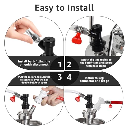 2 Pairs Ball Lock Keg Fittings Beer Corny Keg Connectors with Stainless Steel 5/16" Gas & 1/4" Liquid Barbs and MFL Thread Swivel Nuts for Homebrew with 4 PCS Hose Clamps