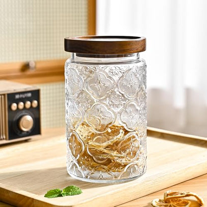 Adodeen 3-Pack 32oz Glass Jar With Airtight Lid,Kitchen Canisters For Countertop,Coffee Sugar Container Set,Pantry Glass Storage Containers For Flour,Candy,Loose Tea,Snack jar - color: Sunflower/Bigonia/Window-32oz