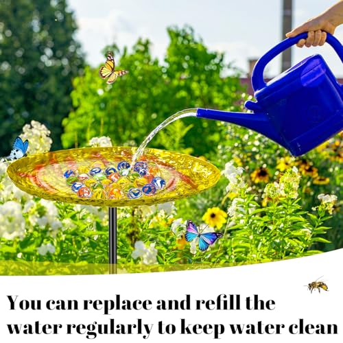 Bee Butterfly Water Station, MeyRolizn Metal Butterfly Puddler with Glass Marbles, Bee Bath Butterfly Feeders with 4 Prongs Base Stake for Outdoors Garden Yard Patio Decor(Ellipse) - style: Ellipse