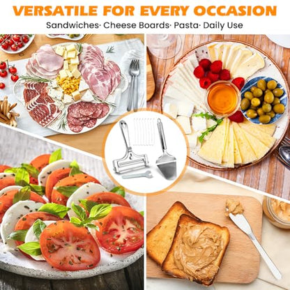 Stainless Steel Wire Cheese Slicer, Adjustable Hand Held Cheese Cutter with 8 Extra Wires & Wrench, Food Slicer for Block Butter Cutter Tools Cheeses Shaver(COLOR:silver)