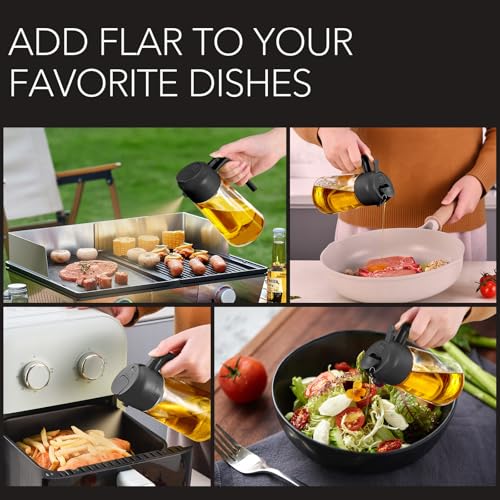 YARRAMATE 2Pcs 16oz/470ml Olive Oil Dispenser, Food-grade 2 in 1 Oil Glass Sprayer for Cooking, Kitchen, Air Fryer, Salad, Frying, BBQ (Black) - color: 16_2Pcs Black