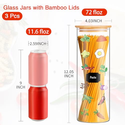 BGraceyy Glass Jars with Bamboo Lids, 72oz 3Pcs Kitchen Glass Containers with Bamboo Lids, Airtight Glass Pantry Storage Containers with Lids for Spaghetti, Pasta, Rice, Nuts, Flour, Bean, Dry Foods - size: 72 oz 3 pcs