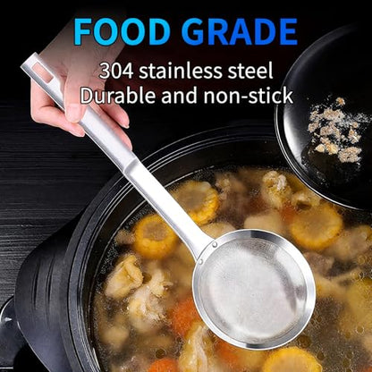 TBWHL Multi-functional Hot Pot Fat Skimmer Spoon - Stainless Steel Fine Mesh Food Strainer for Skimming Grease and Foam DIA 3.1" - size: Dia 3.1"