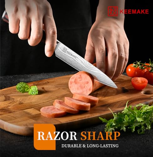 KEEMAKE 5 Inch Paring Knife - Ultra Sharp High Carbon Stainless Steel, Tomato Knife for Fruit Cutting & Peeling with Ergonomic Utility Handle