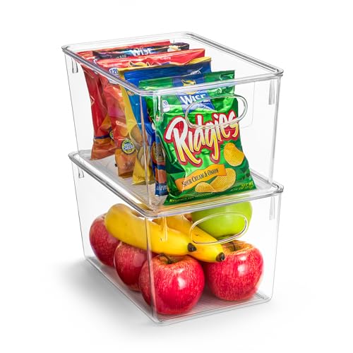 Sorbus Large Plastic Storage Bins with Lids - for Kitchen Organization, Pantry Organizers and Storage, Fridge Organizer, Cabinet Organizer, Refrigerator Organizer Bins - Clear Storage Bins (2 pack) - size: Large, style: 2 Pack