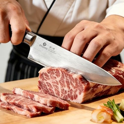 imarku 8.5 Inch Pro Japanese Chef Knife, Ultra Sharp Kitchen Knife 10Cr15Mov Stainless Steel, Triple-Layer Composite Blade, Ergonomic Pakkawood Handle, Professional Cutting Knife,Birthday Gift - color: Nature Brown