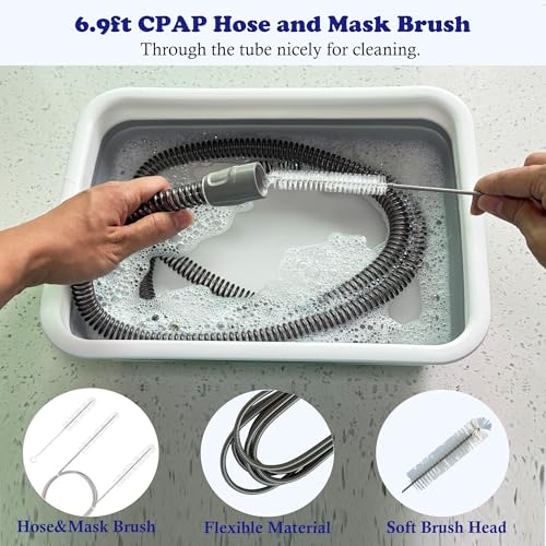 CPAP Cleaning Kits with Tube and Mask Brush, Collapsible Wash Basin & Hose Hanger - CPAP Hose Cleaner Supplies to Make Cpap Accessories Cleaning, Drying, Storing Easier - color: Grey-white
