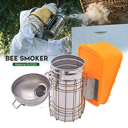 Bee Smoker with Heat Shield and plastic bellows, 201 Staniless Steel Beekeeping equipment