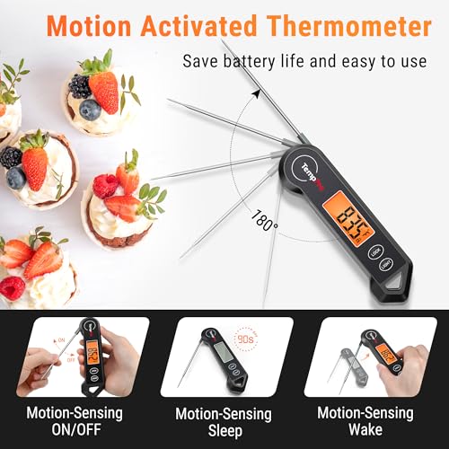 TempPro TP19H Waterproof Digital Meat Thermometer with Ambidextrous Backlit and Motion Sensing Cooking Food Thermometer for BBQ Grill Smoker Oil Fry Candy Thermometer (Previously ThermoPro) - color: Pitch-black