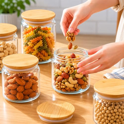 Bamboo Mason Jar Lids - 86mm/3.4 Inch Reusable Wide Mouth Mason Jar Lids, Wooden Mason Jar Lids with Silicone Sealing, 100% Fit & Airtight for Wide Mouth Mason Jars (6 Pack Wide Lids)