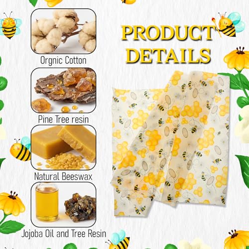 Reusable Beeswax Wraps Roll 13 x 39 Inch, Organic Eco-Friendly Sustainable Beeswax Food Wraps, Food Storage Wraps Beeswax Paper Cloth for Sandwich, Cheese, Fruit, Bread, Snacks - color: Bees