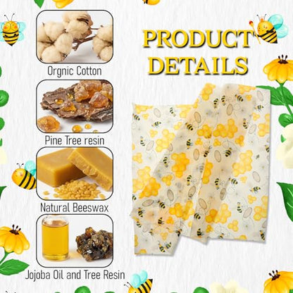 Reusable Beeswax Wraps Roll 13 x 39 Inch, Organic Eco-Friendly Sustainable Beeswax Food Wraps, Food Storage Wraps Beeswax Paper Cloth for Sandwich, Cheese, Fruit, Bread, Snacks - color: Bees